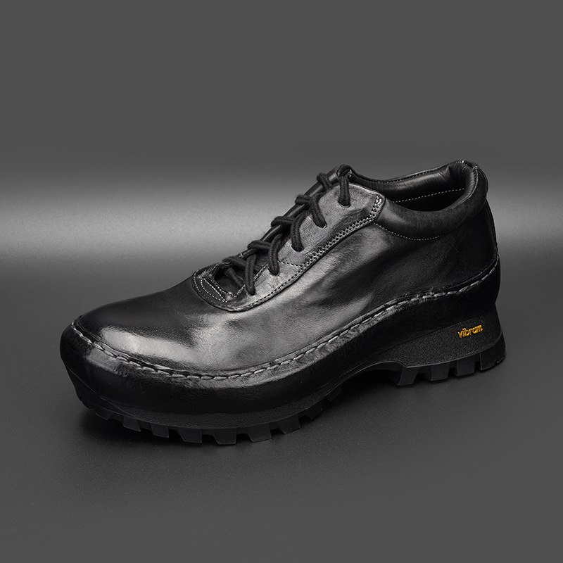 舒适透气户外休闲鞋高档手工水洗马皮男士皮鞋